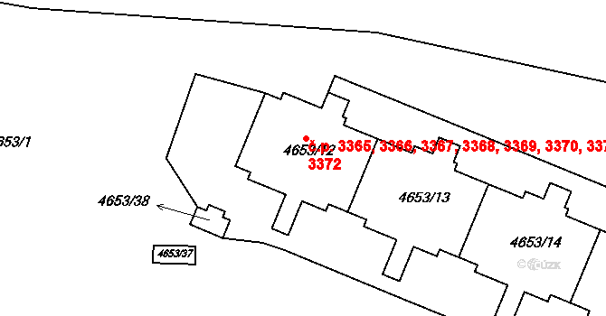 Modřany 3365,3366,3367,3368,, Praha na parcele st. 4653/12 v KÚ Modřany, Katastrální mapa