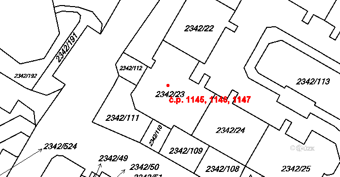 Kunratice 1145,1146,1147, Praha na parcele st. 2342/23 v KÚ Kunratice, Katastrální mapa