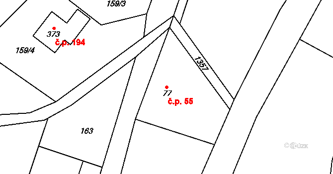 Čistá v Krkonoších 55, Černý Důl na parcele st. 77 v KÚ Čistá v Krkonoších, Katastrální mapa