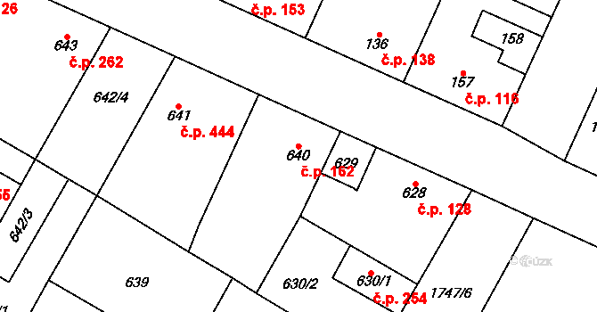 Ďáblice 162, Praha na parcele st. 640/1 v KÚ Ďáblice, Katastrální mapa