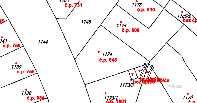 Vršovice 643, Praha na parcele st. 1174 v KÚ Vršovice, Katastrální mapa