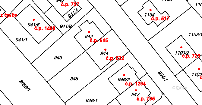 Hostivař 532, Praha na parcele st. 944 v KÚ Hostivař, Katastrální mapa