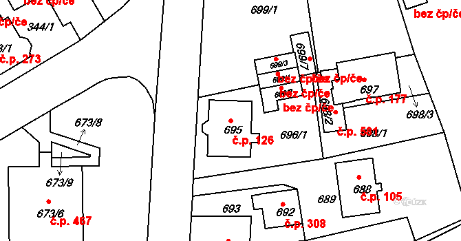 Liberec XI-Růžodol I 126, Liberec na parcele st. 695 v KÚ Růžodol I, Katastrální mapa