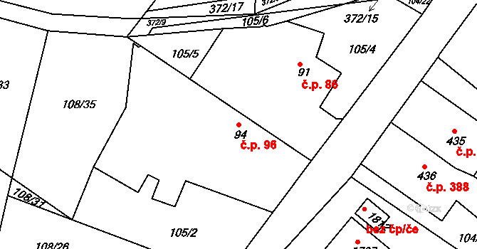 Pouchov 96, Hradec Králové na parcele st. 94 v KÚ Pouchov, Katastrální mapa