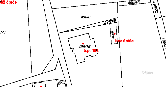 Kanice 188 na parcele st. 496/15 v KÚ Kanice, Katastrální mapa