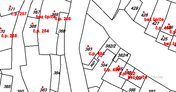 Jemnice 494 na parcele st. 383 v KÚ Jemnice, Katastrální mapa