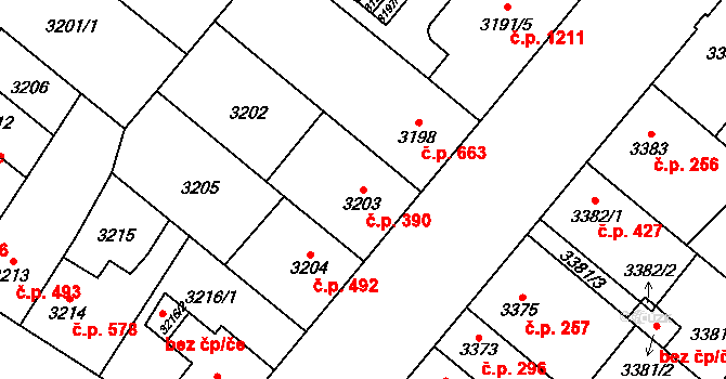 Lobzy 390, Plzeň na parcele st. 3203 v KÚ Plzeň, Katastrální mapa