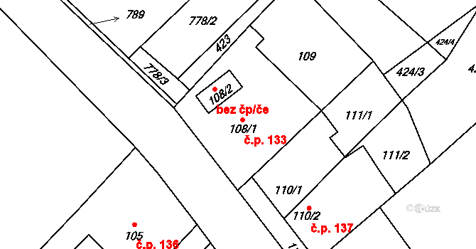 Čučice 133 na parcele st. 108/1 v KÚ Čučice, Katastrální mapa