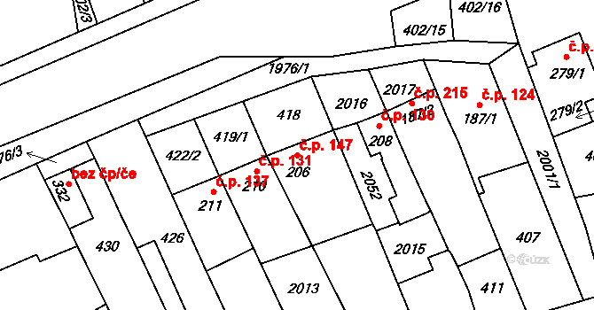 Louky 147, Zlín na parcele st. 206 v KÚ Louky nad Dřevnicí, Katastrální mapa