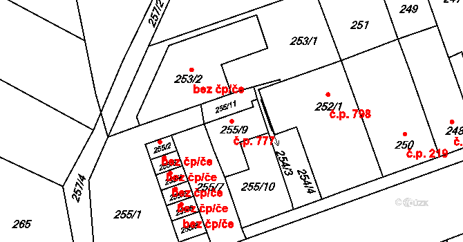 Chrlice 777, Brno na parcele st. 255/9 v KÚ Chrlice, Katastrální mapa