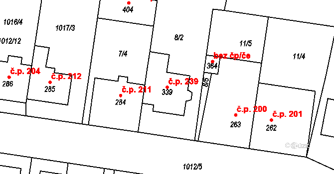 Roštění 239 na parcele st. 339 v KÚ Roštění, Katastrální mapa