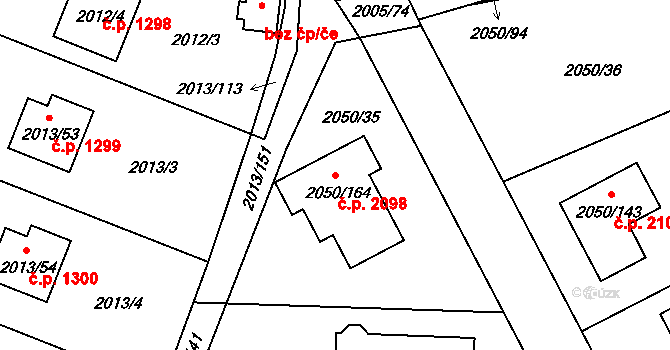 Pelhřimov 2098 na parcele st. 2050/164 v KÚ Pelhřimov, Katastrální mapa