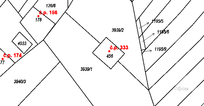 Kudlovice 333 na parcele st. 456 v KÚ Kudlovice, Katastrální mapa