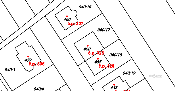 Hostěrádky-Rešov 326 na parcele st. 460 v KÚ Hostěrádky, Katastrální mapa
