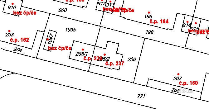 Radvanice 237 na parcele st. 205/2 v KÚ Radvanice v Čechách, Katastrální mapa