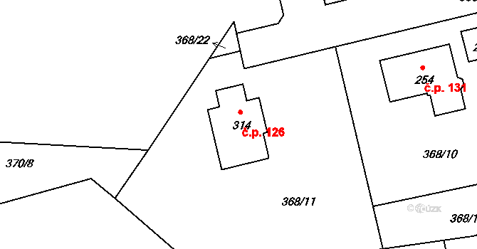 Lipovka 126, Rychnov nad Kněžnou na parcele st. 314 v KÚ Lipovka u Rychnova nad Kněžnou, Katastrální mapa