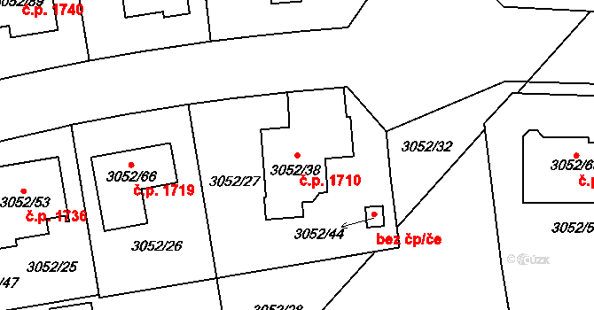 Bystřice nad Pernštejnem 1710 na parcele st. 3052/38 v KÚ Bystřice nad Pernštejnem, Katastrální mapa