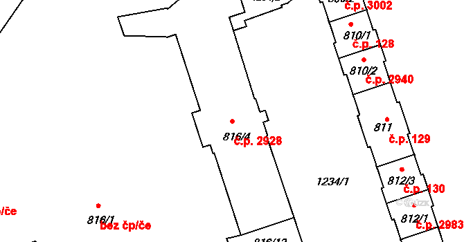 Vítkovice 2928, Ostrava na parcele st. 816/4 v KÚ Vítkovice, Katastrální mapa