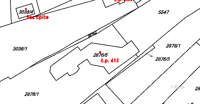Nosálovice 413, Vyškov na parcele st. 2876/5 v KÚ Vyškov, Katastrální mapa