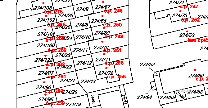 Třeboradice 255, Praha na parcele st. 274/71 v KÚ Třeboradice, Katastrální mapa