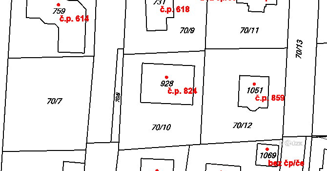 Hovorčovice 824 na parcele st. 928 v KÚ Hovorčovice, Katastrální mapa
