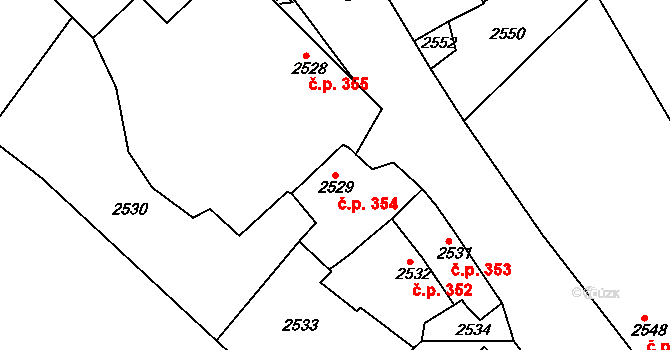 Jemnice 354 na parcele st. 2529 v KÚ Jemnice, Katastrální mapa