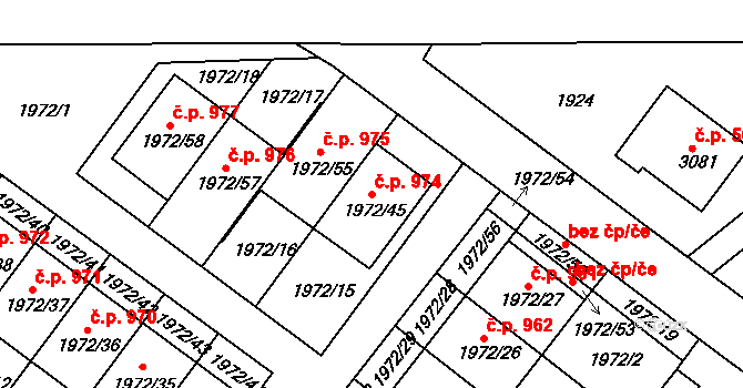 Jemnice 974 na parcele st. 1972/45 v KÚ Jemnice, Katastrální mapa