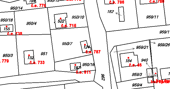 Podhrad 787, Cheb na parcele st. 124 v KÚ Podhrad, Katastrální mapa