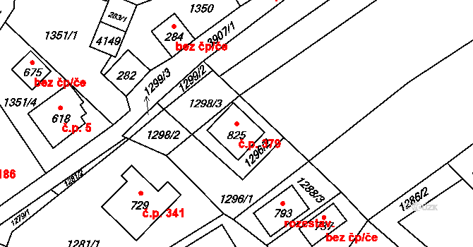Bukovec 379 na parcele st. 825 v KÚ Bukovec u Jablunkova, Katastrální mapa