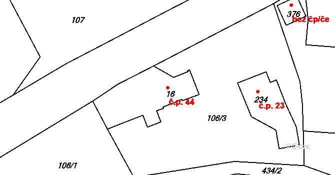 Ohnišov 44 na parcele st. 16 v KÚ Ohnišov, Katastrální mapa