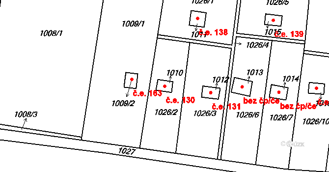 Želechovice nad Dřevnicí 130 na parcele st. 1010 v KÚ Želechovice nad Dřevnicí, Katastrální mapa