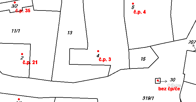 Třebkov 3, Předotice na parcele st. 4 v KÚ Třebkov, Katastrální mapa