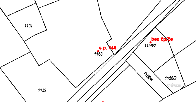 Zádveřice 146, Zádveřice-Raková na parcele st. 1153 v KÚ Zádveřice, Katastrální mapa