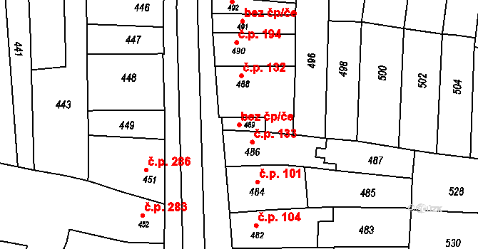 Hrušky 39720136 na parcele st. 489 v KÚ Hrušky u Brna, Katastrální mapa