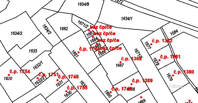 Kladno 40899136 na parcele st. 1666 v KÚ Kročehlavy, Katastrální mapa