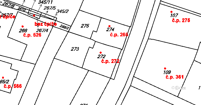 Želechovice nad Dřevnicí 272 na parcele st. 272 v KÚ Želechovice nad Dřevnicí, Katastrální mapa