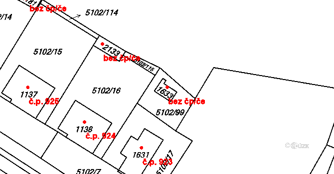 Hrušovany nad Jevišovkou 41831136 na parcele st. 1633 v KÚ Hrušovany nad Jevišovkou, Katastrální mapa