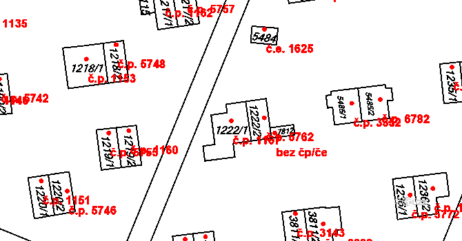 Zlín 1167 na parcele st. 1222/1 v KÚ Zlín, Katastrální mapa