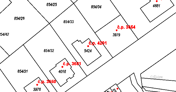 Zlín 4291 na parcele st. 5424 v KÚ Zlín, Katastrální mapa