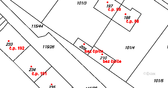 Obrnice 43694136 na parcele st. 209 v KÚ Obrnice, Katastrální mapa