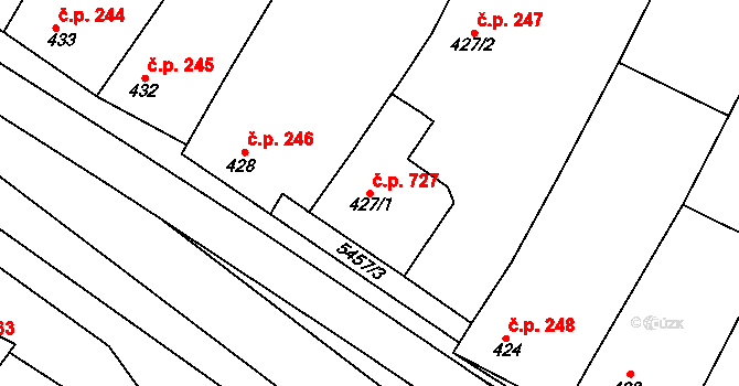 Polešovice 727 na parcele st. 427/1 v KÚ Polešovice, Katastrální mapa