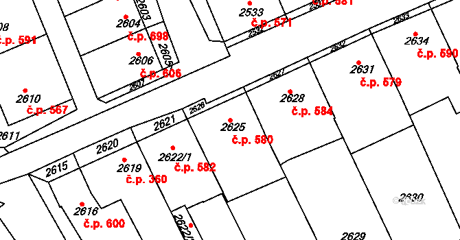 Nivnice 580 na parcele st. 2625 v KÚ Nivnice, Katastrální mapa