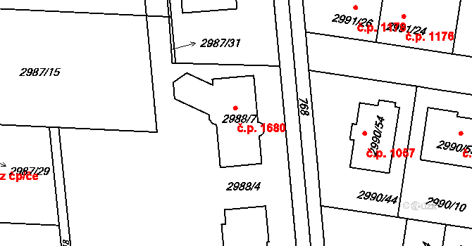 Holešov 1680 na parcele st. 2988/7 v KÚ Holešov, Katastrální mapa