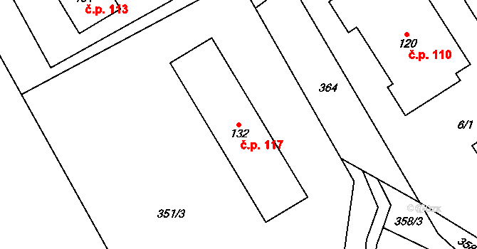 Bylany 117 na parcele st. 132 v KÚ Bylany, Katastrální mapa