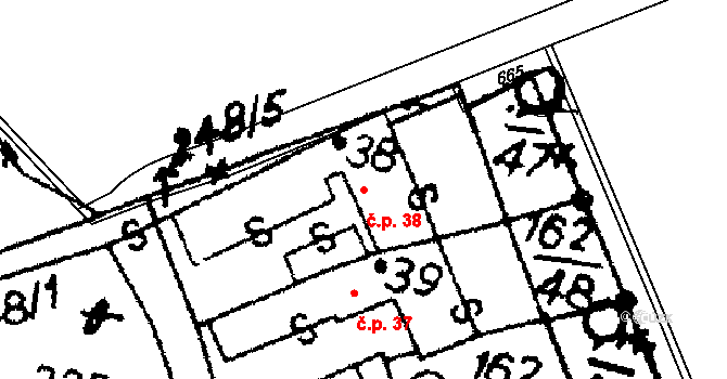 Stíčany 38, Hrochův Týnec na parcele st. 38 v KÚ Stíčany, Katastrální mapa