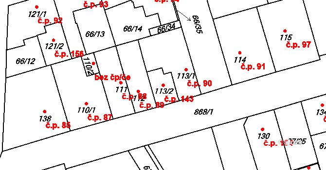 Blatno 143, Hlinsko na parcele st. 113/2 v KÚ Blatno u Hlinska, Katastrální mapa