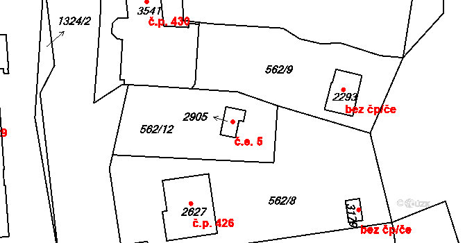 Horní Brána 5, Český Krumlov na parcele st. 2905 v KÚ Český Krumlov, Katastrální mapa