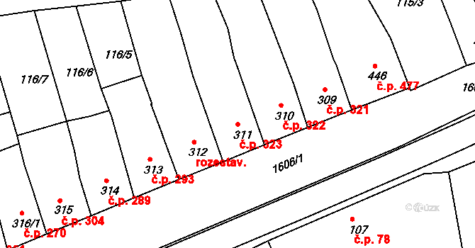 Milevsko 323 na parcele st. 311 v KÚ Milevsko, Katastrální mapa