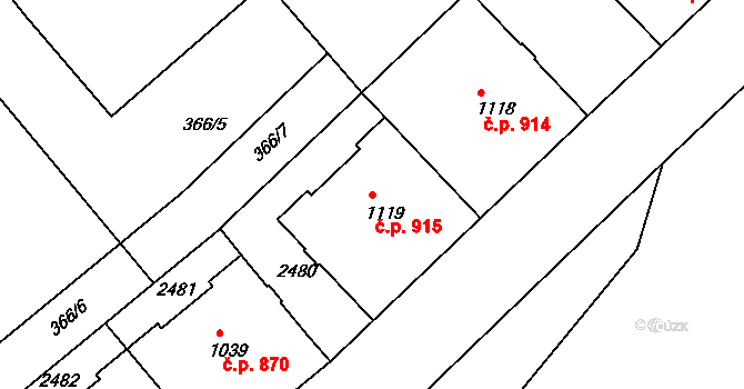 Slaný 915 na parcele st. 1119 v KÚ Slaný, Katastrální mapa