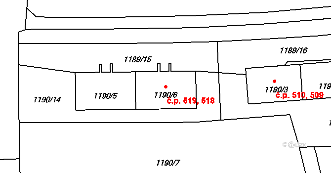 Líně 518,519 na parcele st. 1190/6 v KÚ Líně, Katastrální mapa